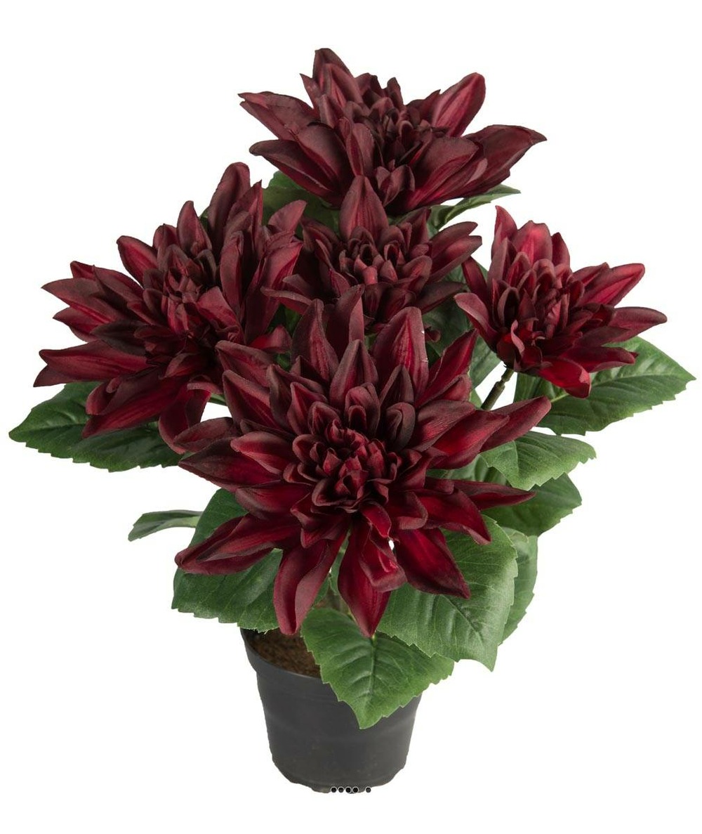 Dalhia commun artificiel en pot, 5 fleurs