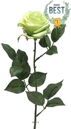 Rose factice paris h64cm tête de d9cm 12 feuilles tissu vert été -best - couleur