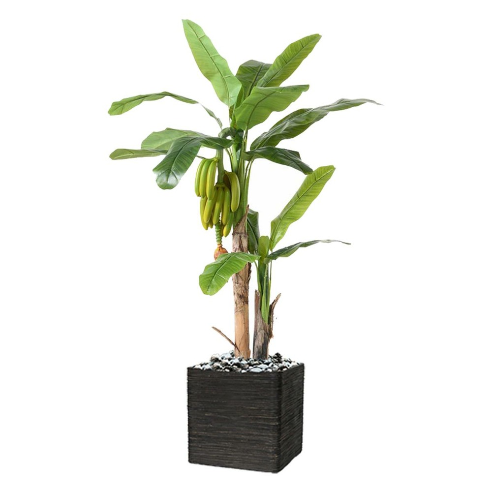 Bananier artificiel 2 troncs en pot h 180 cm d 130 cm avec bananes