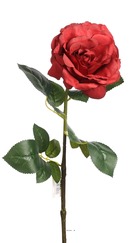Rose maya artificielle rouge amour h75cm tête superbe 12cm 4 feuilles - couleur: