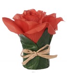 Tête de rose factice rouge cerise en composition h9,5 cm et d7cm - couleur: roug