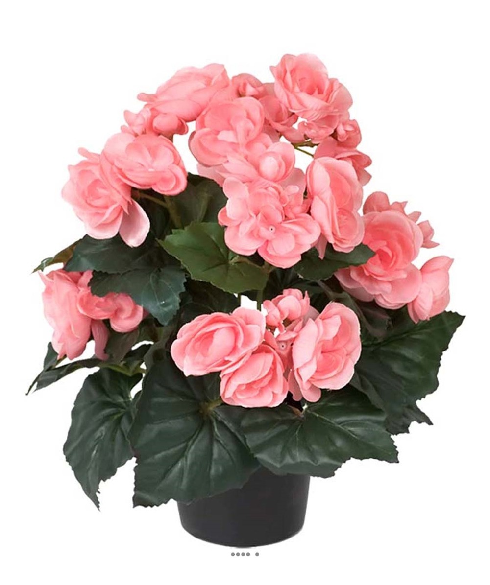 Begonia artificiel Rose tendre en pot H 28