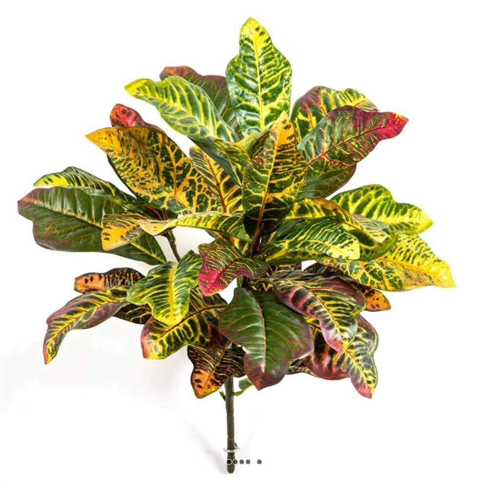 Croton artificiel en piquet 30 feuilles, h 40 cm vert rouge