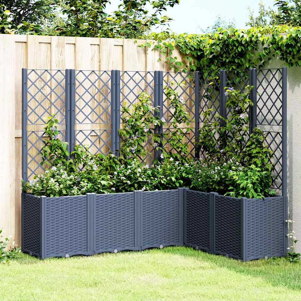 Jardinière modulable avec treillis pp pour plantes grimpantes jardin bleu gris 160x120cm