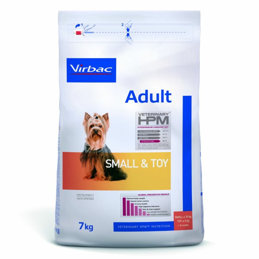 Croquettes chien veterinary hpm dog adult small & toys - virbac 7 kg
