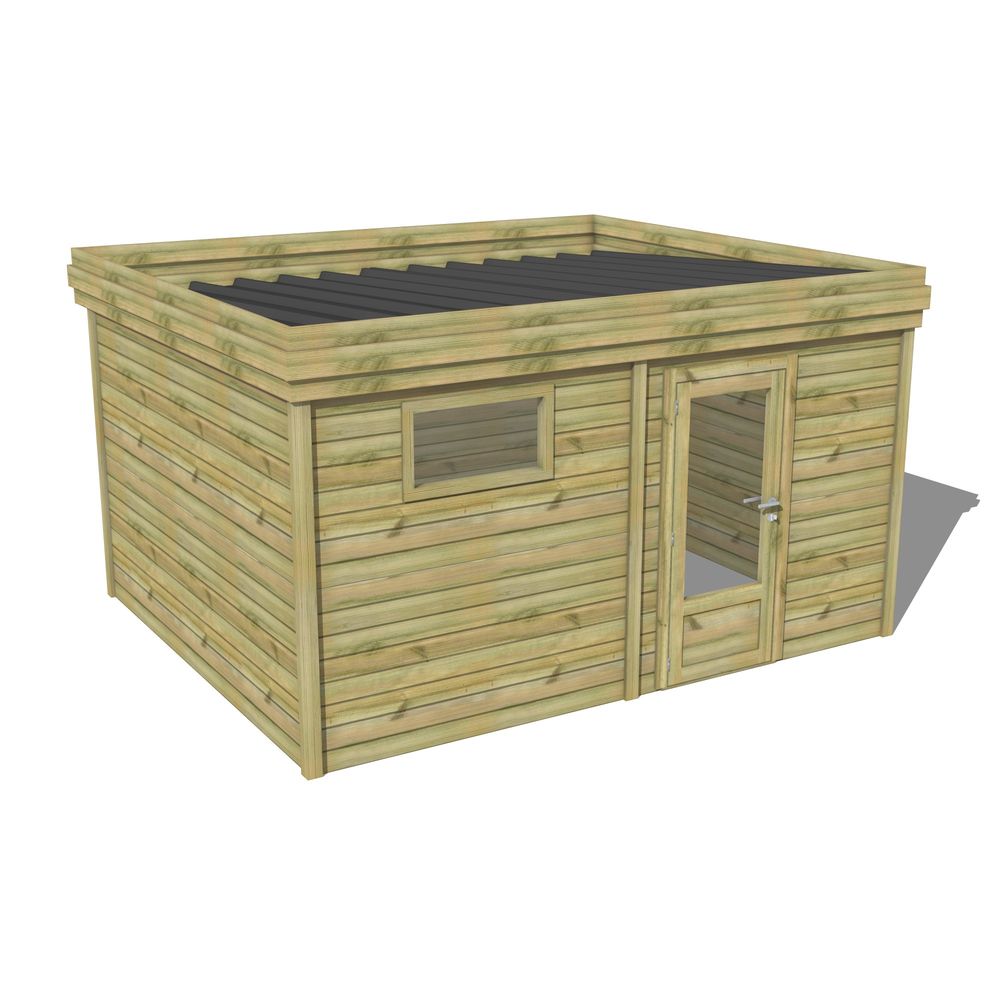 Abri de jardin bois pin traité autoclave 27mm - 4,695x3,44m / 16m2 - bac acier - abri français