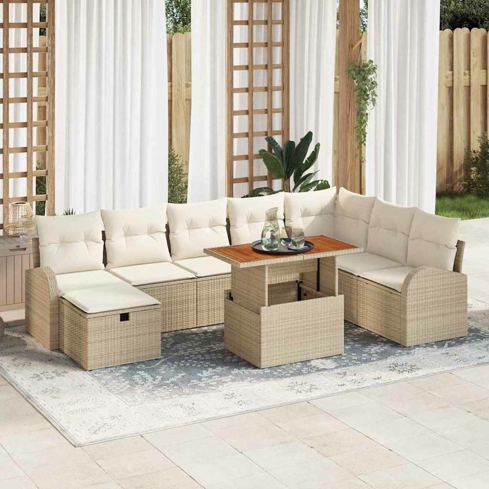 Ensemble de canapé de jardin 9 pcs beige polyrotin