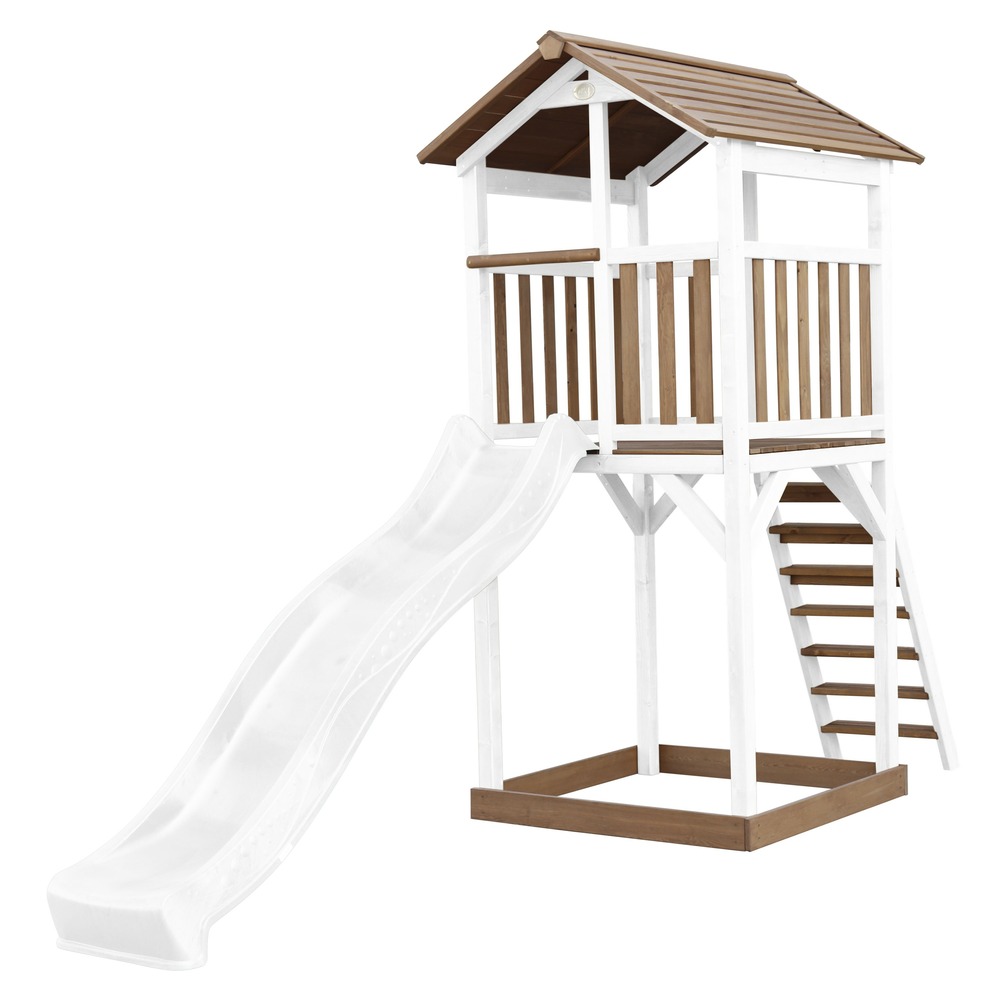 Axi beach tower aire de jeux avec toboggan en blanc & bac à sable