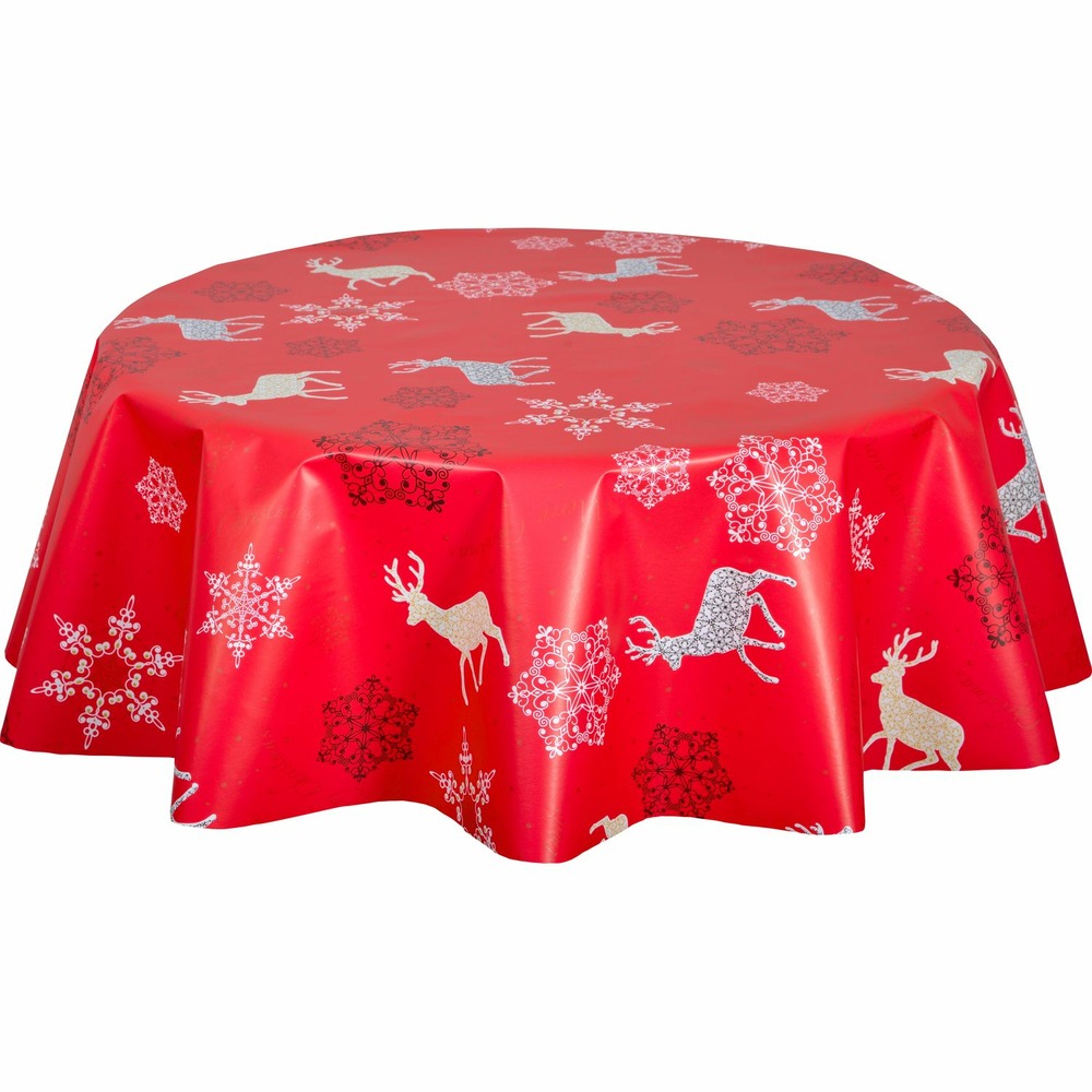 Nappe en toile cirée ronde rennes - diam. 135 cm - rouge