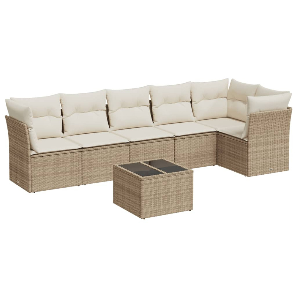 Salon de jardin avec coussins 7 pcs beige résine tressée