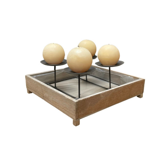 Bougeoir 4 supports en bois et métal marron 24 x 24 x 11