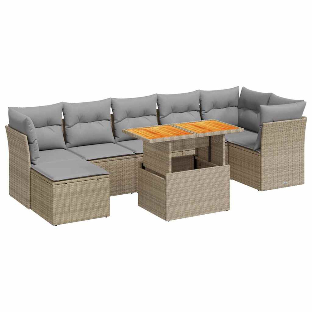 Salon de jardin avec coussins 8 pcs beige résine tressée