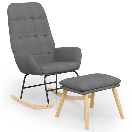 Chaise à bascule avec repose-pied gris clair tissu
