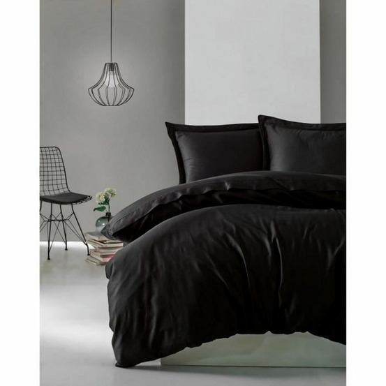 Parure de lit - housse de couette 220 x 240 + 2 taies d'oreiller 60 x 60 - satiné coton - noir