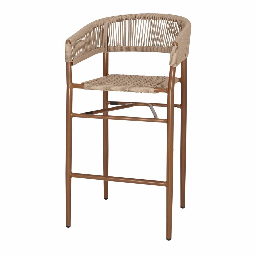 Tabouret haut en corde et métal avec un style japandi - modèle 023 - nature