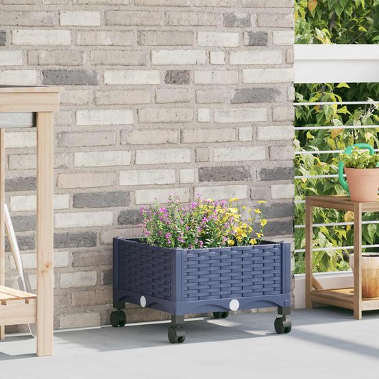 Pot fleur carré surélevé roulettes balcon extérieur 40x40x33cm gris bleu