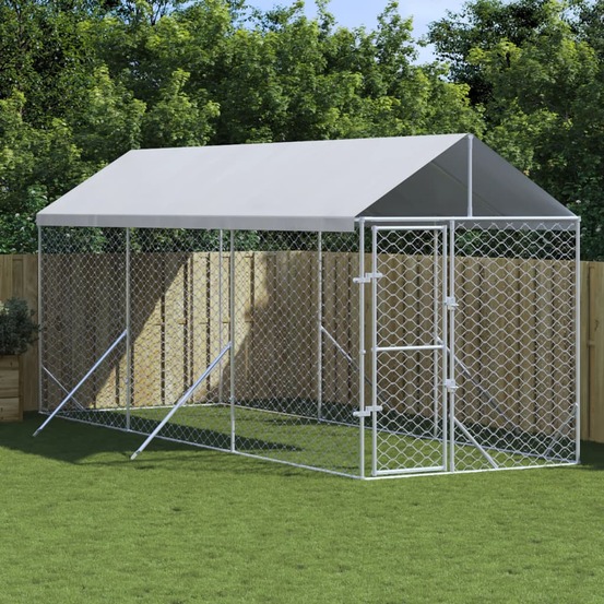 Chenil d'extérieur pour chiens avec toit argenté 2x6x2,5 m