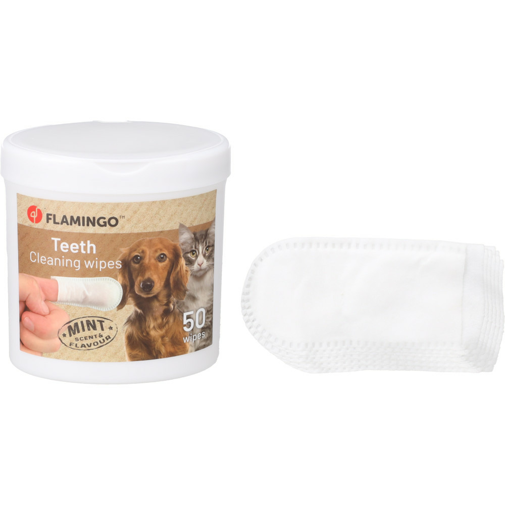 Lingettes nettoyage dents reini 50 doigts à la menthe pour chat et chien