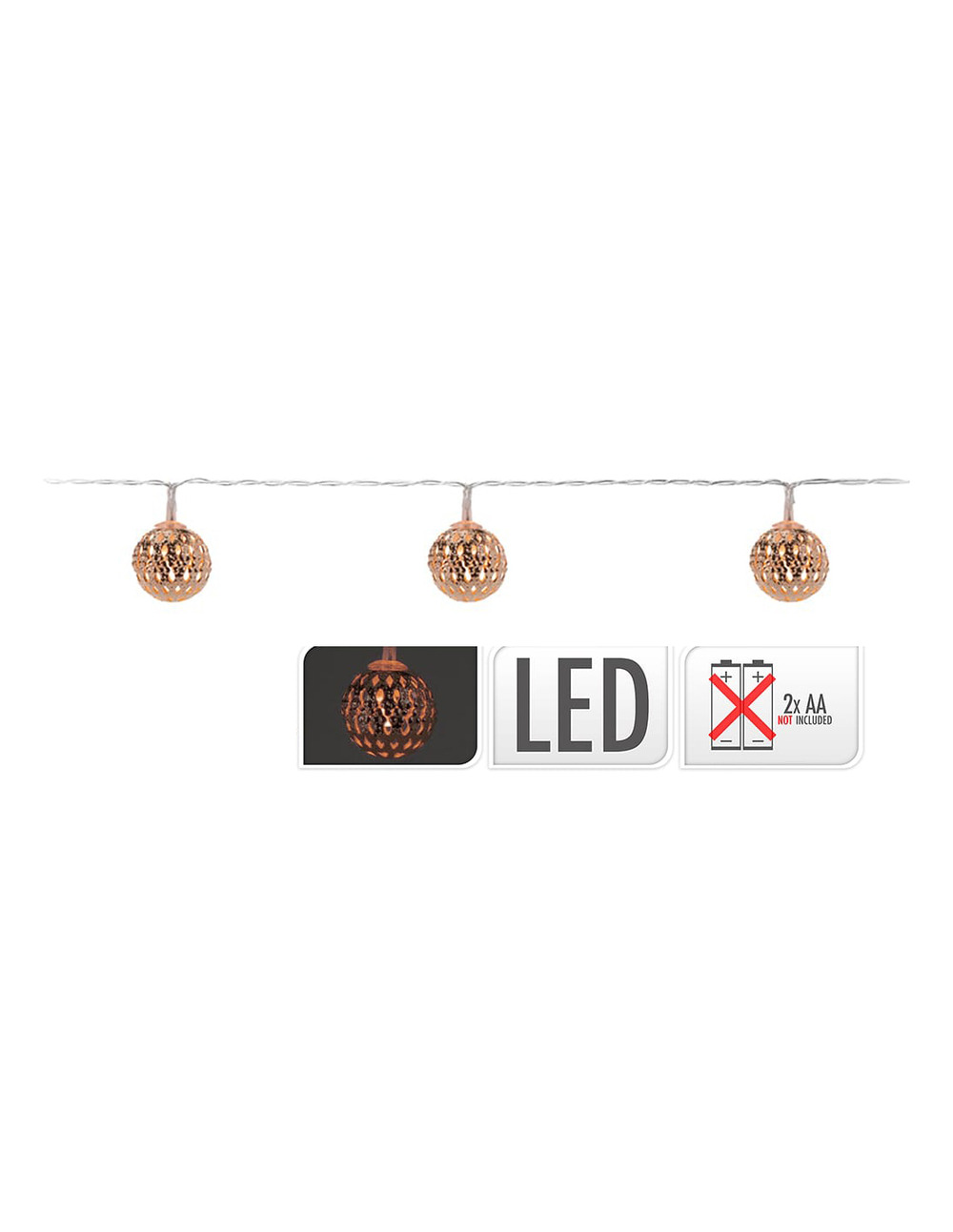Guirlande avec piles 10 leds fixe boules couleurs cuivre 1,3m
