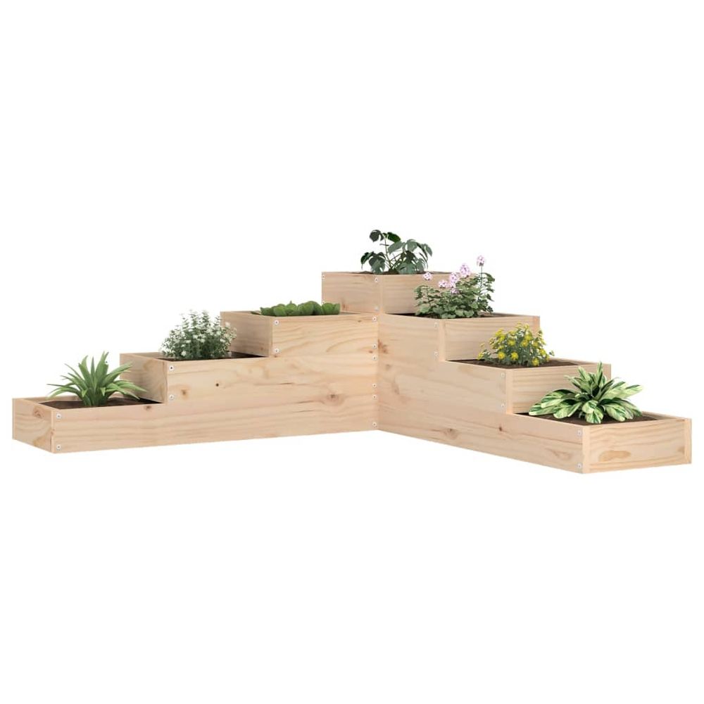 Grande jardinière d'angle 4 niveaux en bois de pin pour terrasse