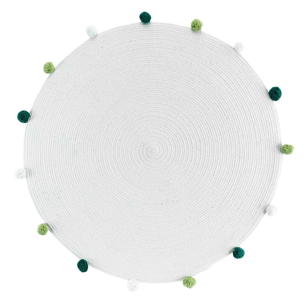 Tapis rond pompons 90 cm pompomparty blanc vert