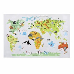 Sticker mural mappemonde 90x60 monde animal vert