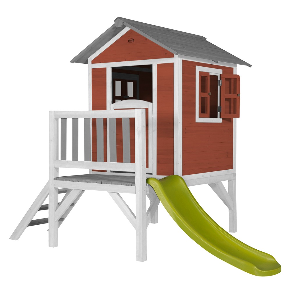 Axi maison enfant beach lodge xl en rouge avec toboggan en vert clair