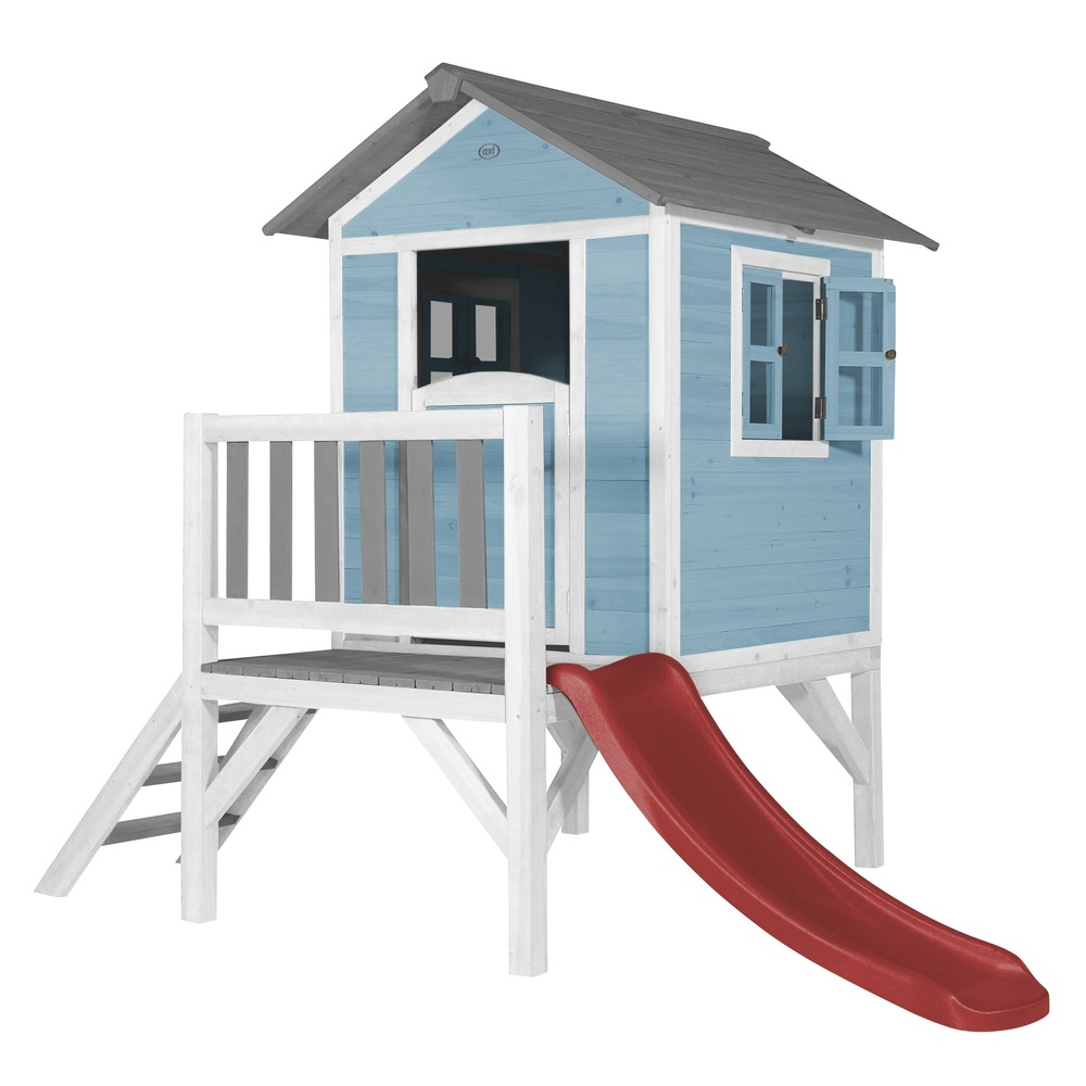 Axi maison enfant beach lodge xl en bleu avec toboggan en rouge
