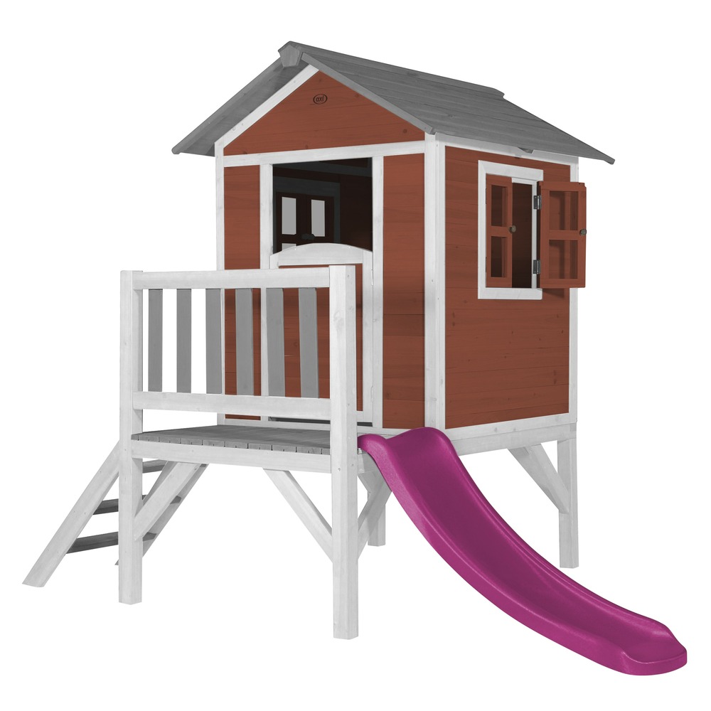 Axi maison enfant beach lodge xl en rouge avec toboggan en violet