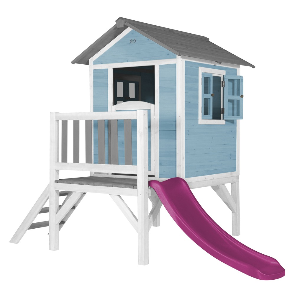 Axi maison enfant beach lodge xl en bleu avec toboggan en violet