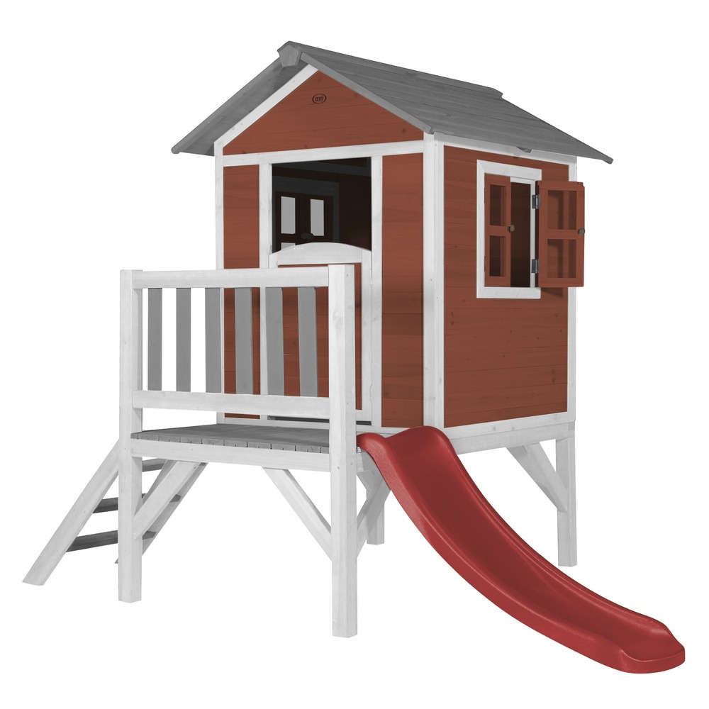 Axi maison enfant beach lodge xl en rouge avec toboggan en rouge