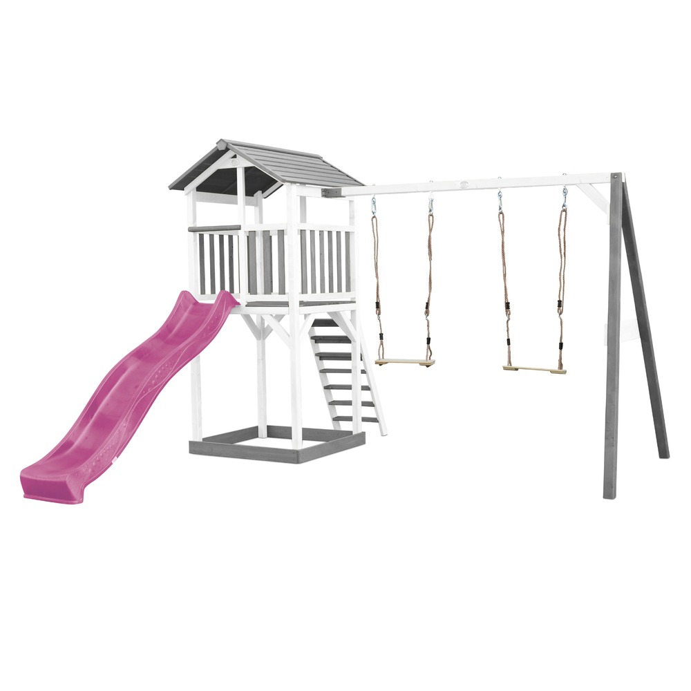 Axi beach tower aire de jeux avec toboggan en violet, 2 balançoires & bac à