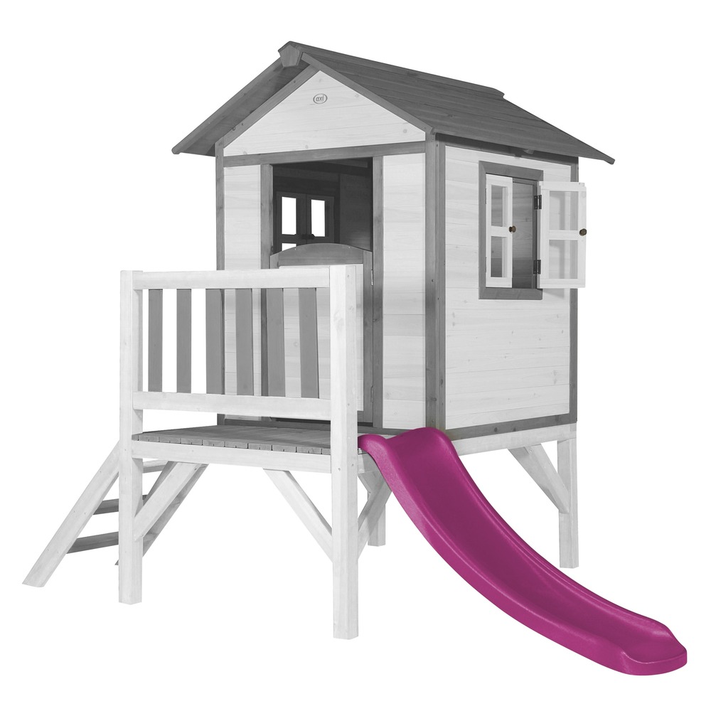 Axi maison enfant beach lodge xl en blanc avec toboggan en violet