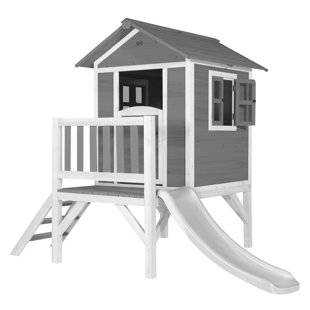 Axi maison enfant beach lodge xl en gris avec toboggan en blanc