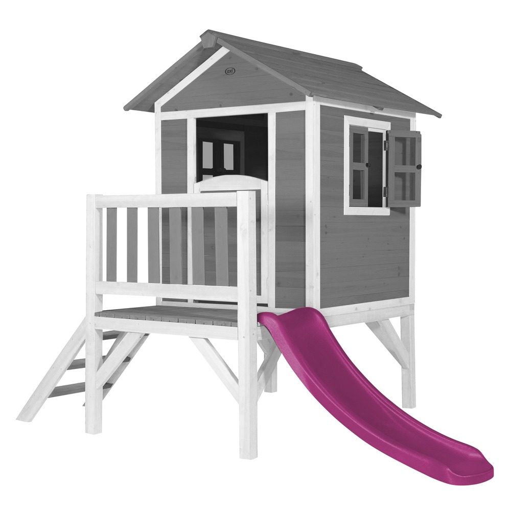 Axi maison enfant beach lodge xl en gris avec toboggan en violet