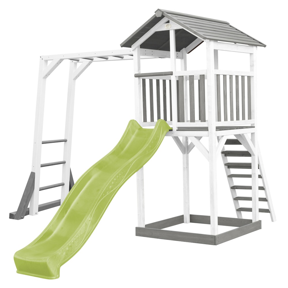 Axi beach tower aire de jeux avec toboggan en vert clair, cadre d'escalade &