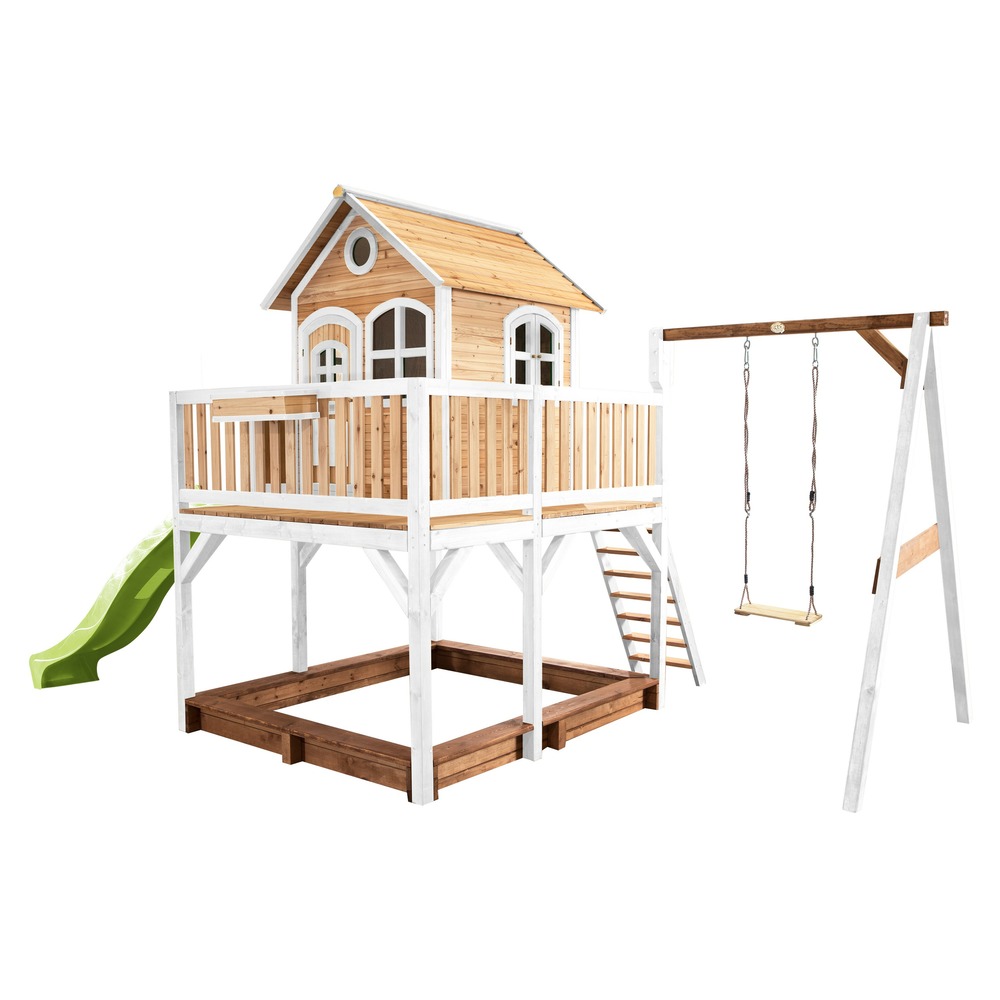 Axi liam maison enfant avec bac à sable, balançoire & toboggan vert clair