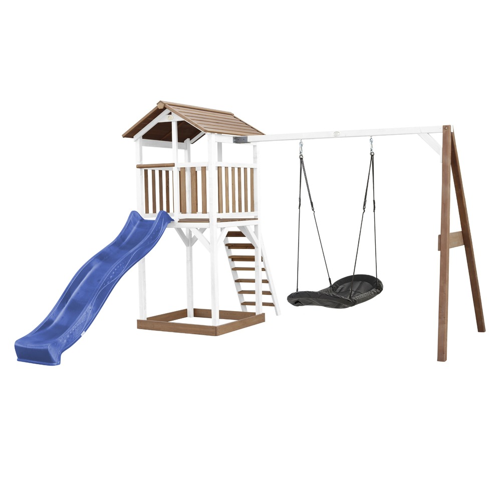Axi beach tower aire de jeux avec toboggan en bleu, balançoire nid d'oiseau
