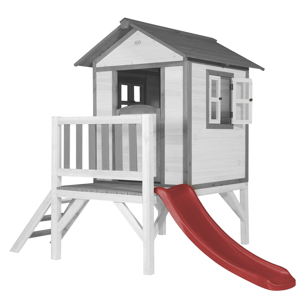 Axi maison enfant beach lodge xl en blanc avec toboggan en rouge