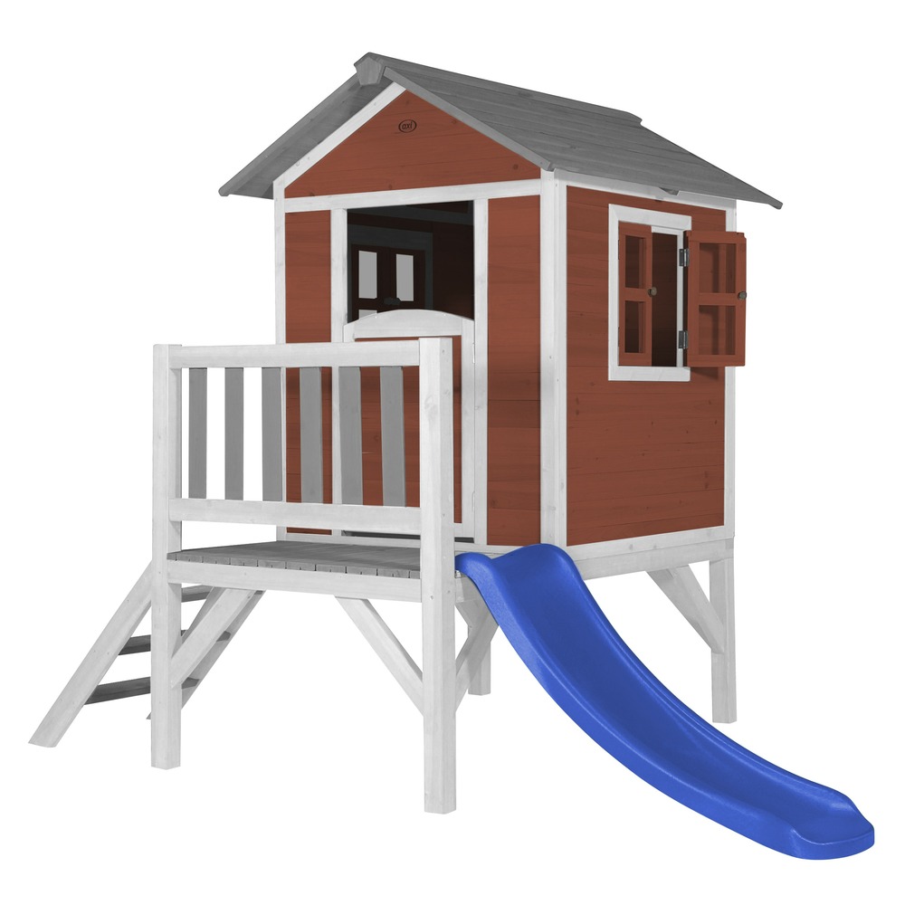 Axi maison enfant beach lodge xl en rouge avec toboggan en bleu