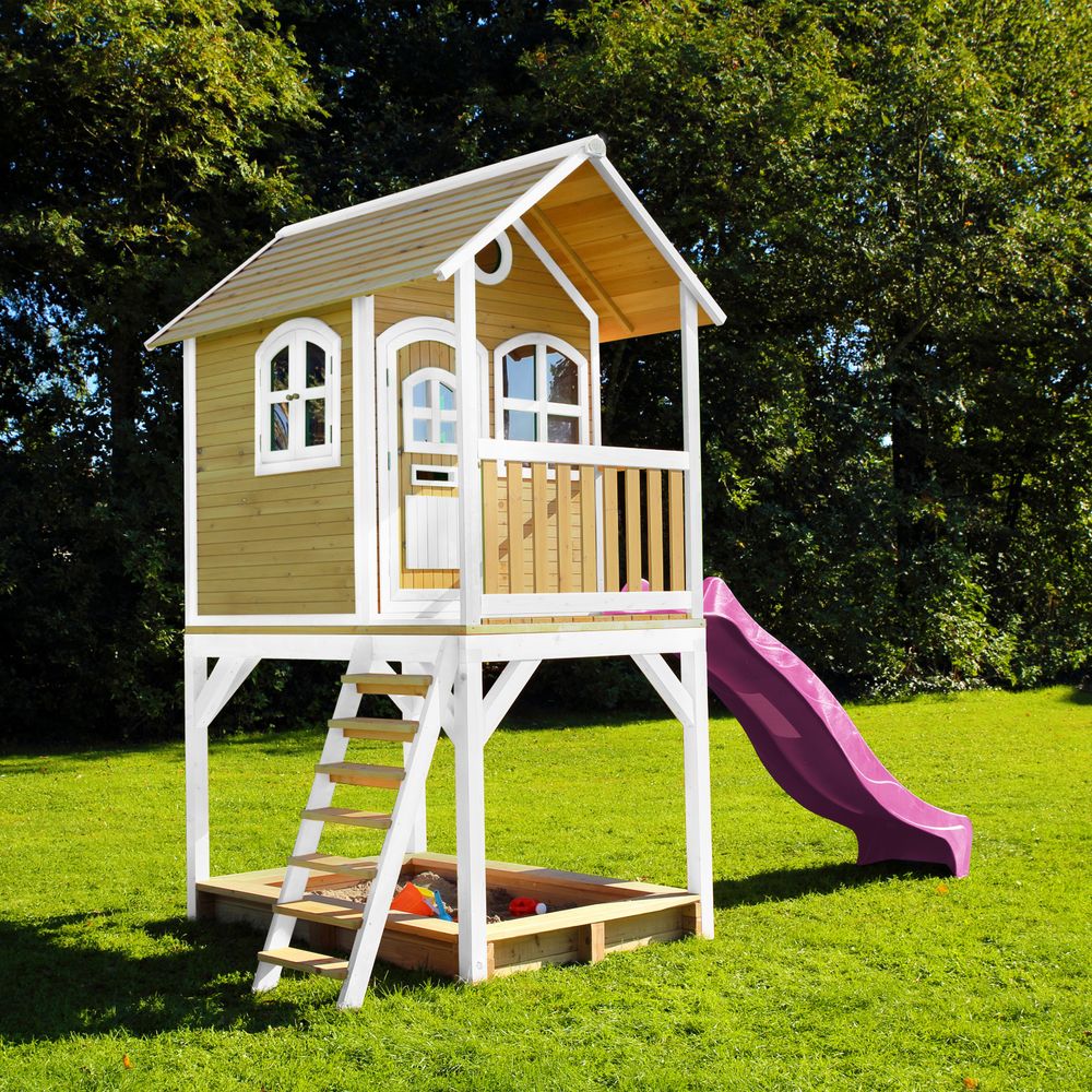 AXI Max Maison Enfant avec Bac à Sable & Toboggan Blanc - Aire de Jeux pour