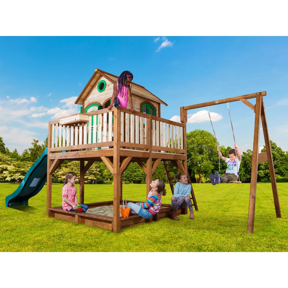Axi Max Maison Enfant Avec Bac À Sable & Toboggan Blanc | Aire De Jeux Pour L'Extérieur En Marron & Vert | Maisonnette / Cabane De Jeu En Bois Fsc | Leroy Merlin