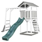 Axi beach tower aire de jeux avec toboggan en vert, cadre d'escalade & bac à