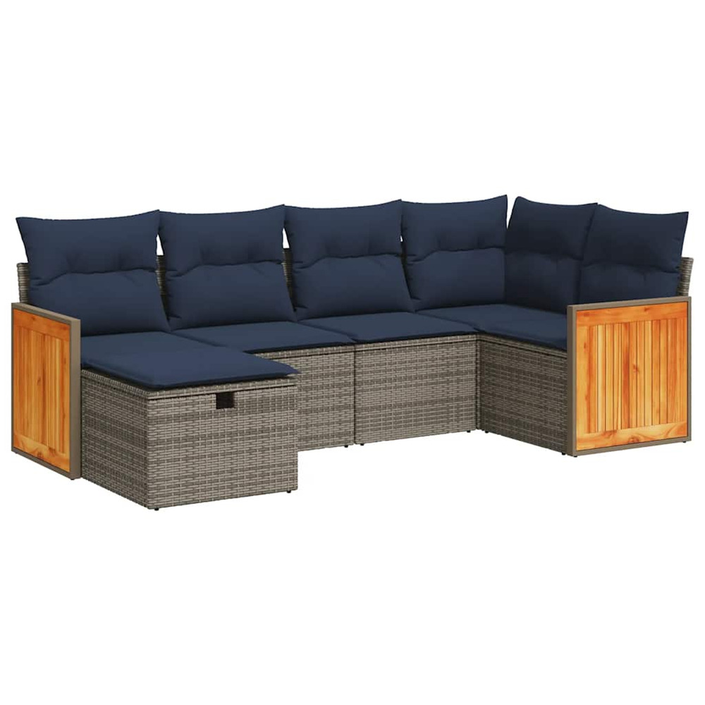 Salon de jardin 6 pcs avec coussins gris résine tressée