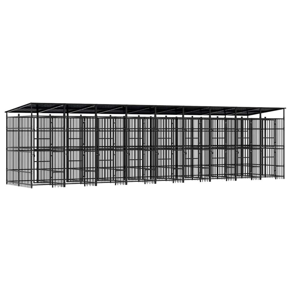 Chenil extérieur xxl acier avec toit 16,59 m² jardin noir