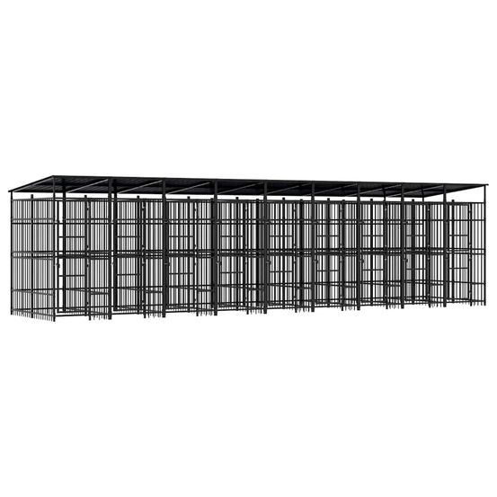 Chenil extérieur xxl acier avec toit 16,59 m² jardin noir