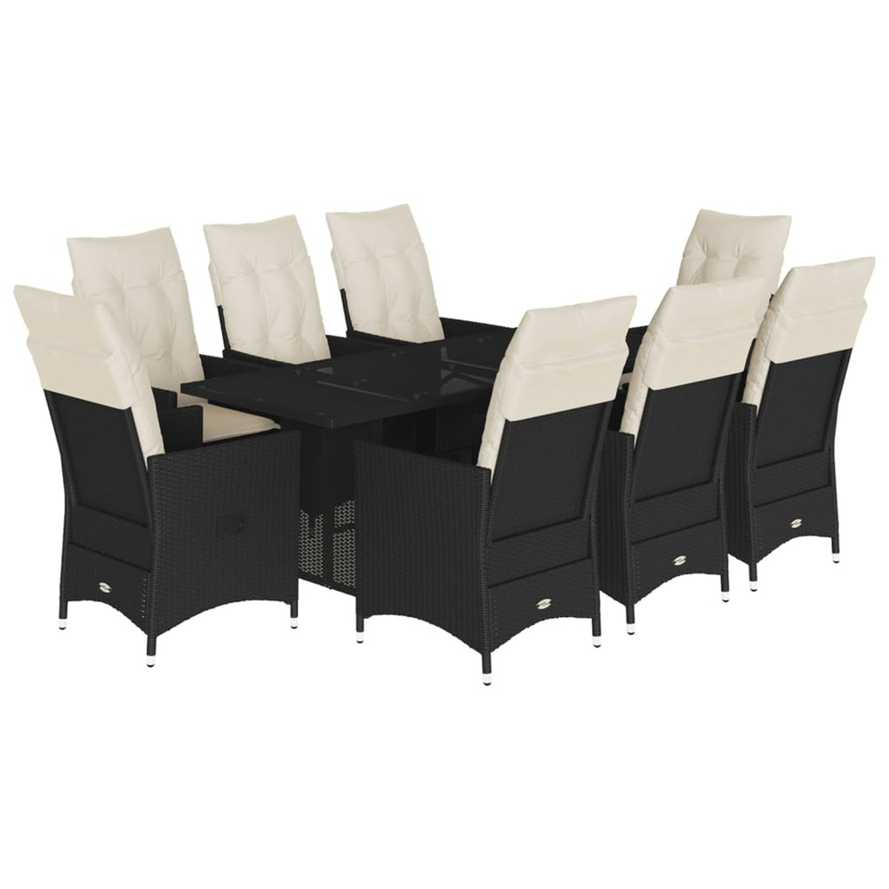 Ensemble à manger de jardin 9pcs coussins noir résine tressée