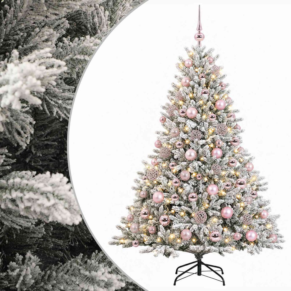 Sapin de noël artificiel avec boules 210 cm 300 led blanc chaud