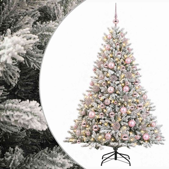 Sapin de noël artificiel avec boules 210 cm 300 led blanc chaud