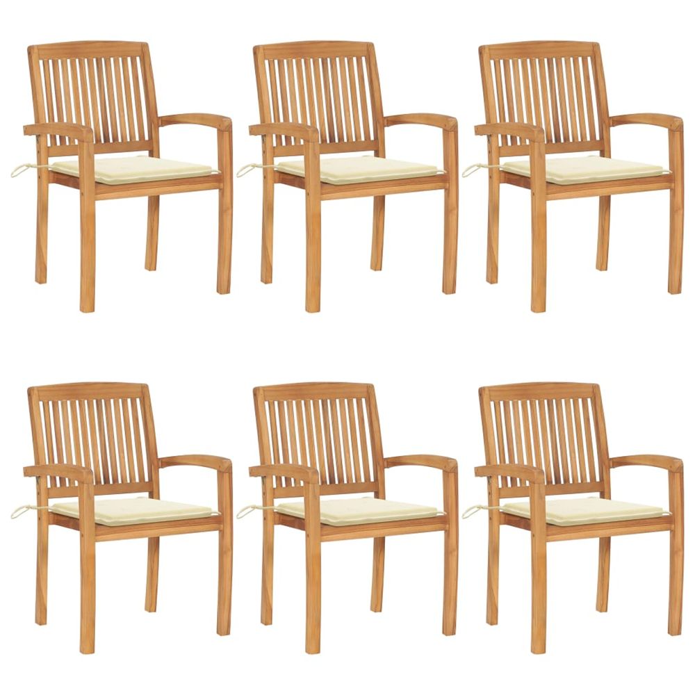 Chaises de jardin empilables avec coussins lot de 6 teck solide